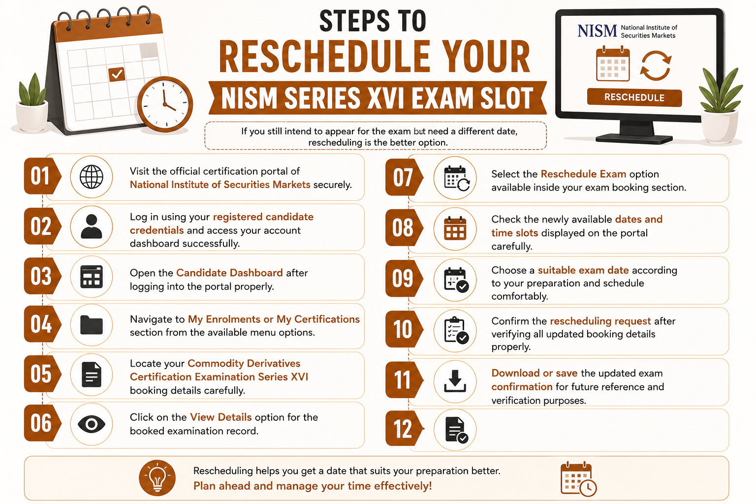 Steps to Reschedule Your NISM Series XVI Exam Slot Infographic